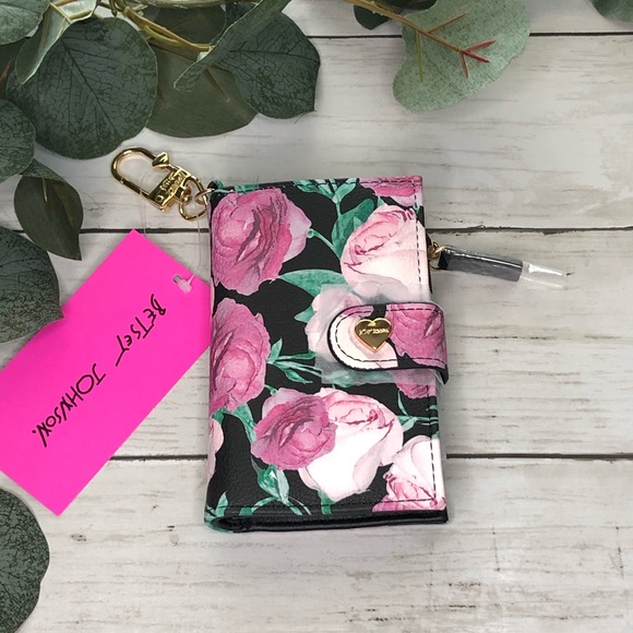 Betsey Johnson Handbags - Betsey Johnson Keychain Card Wallet Black Floral
